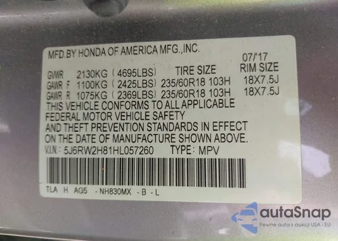 2017 Honda Cr-V Ex-L/Ex-L Navi z USA, uszkodzony, nr VIN 5J6RW2H81HL057260